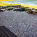 Paver Patio, Fire Pit, Seat Walls, Columns, Integrated Lighting