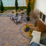 Paver Patio, Fire Pit, Seat Walls, Column Lighting