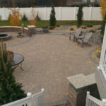 Paver Patio, Fire Pit, Seat Walls, Column Lighting