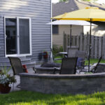 Paver patio, Circular Fire Pit, Seat wall