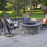 Paver patio, Round fire pit, seat wall