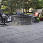 Paver patio, Round fire pit, seat wall