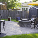 Paver patio, Round fire pit, seat wall