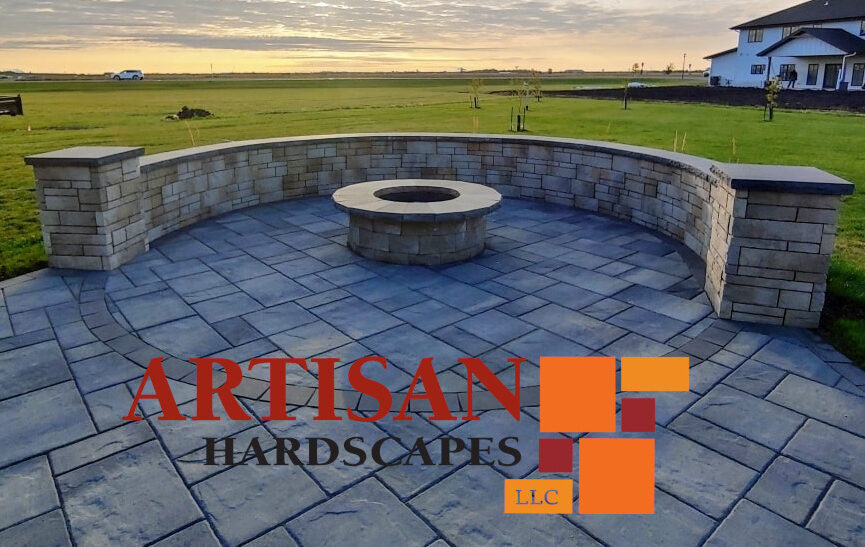 belgard paver patio fire pit walls columns