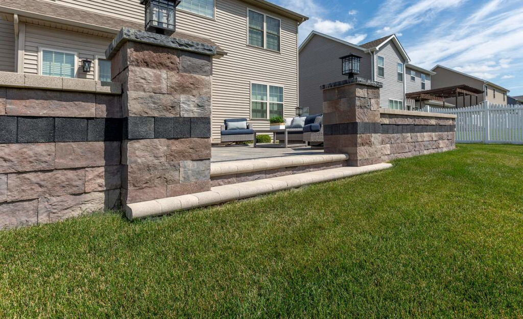 Raised Paver Patio with Seat Walls and Stairs