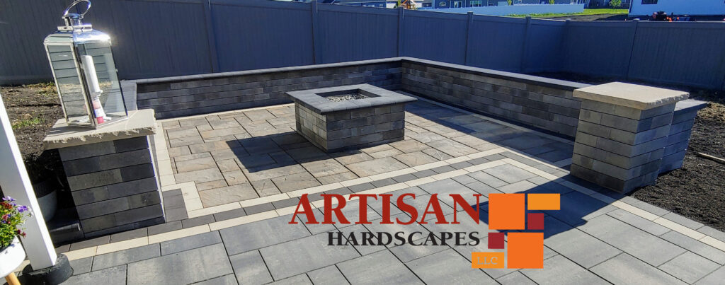 unilock seats walls columns firepit